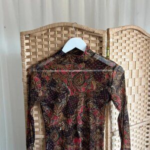 Vintage Y2K 90s Paisley mesh long sleeve top